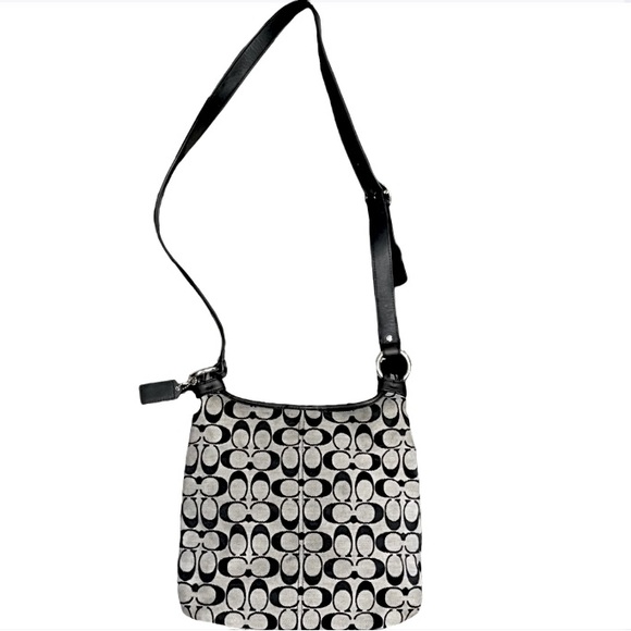 COACH Penelope Signature Monogram Jacquard Black Canvas Hobo Purse Crossbody Bag - Picture 2 of 6